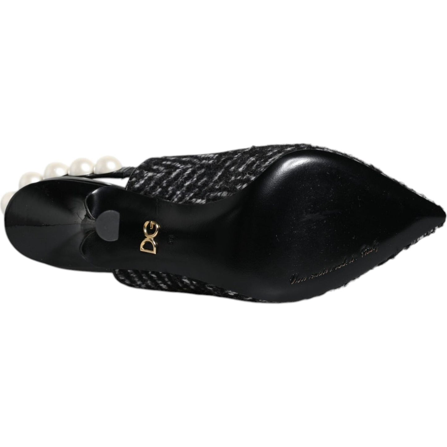 Dolce & Gabbana White Black Chevron Faux Pearl Slingback Shoes Dolce & Gabbana Black