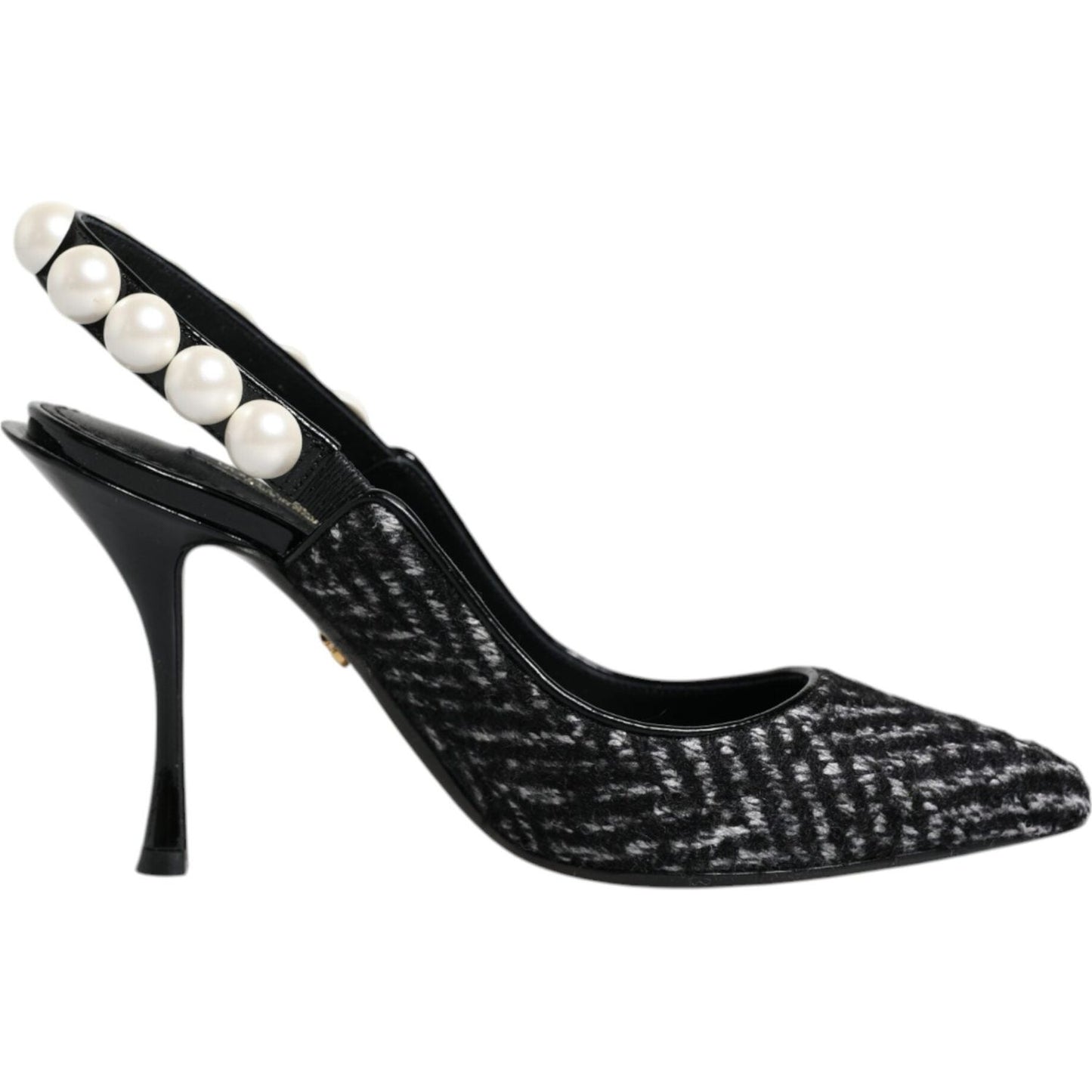 Dolce & Gabbana White Black Chevron Faux Pearl Slingback Shoes Dolce & Gabbana Black