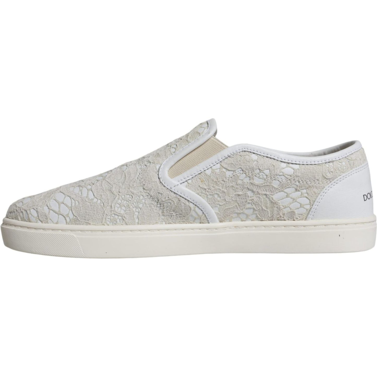 Dolce & Gabbana White Leather Lace Slip On Loafers Shoes Dolce & Gabbana Gray
