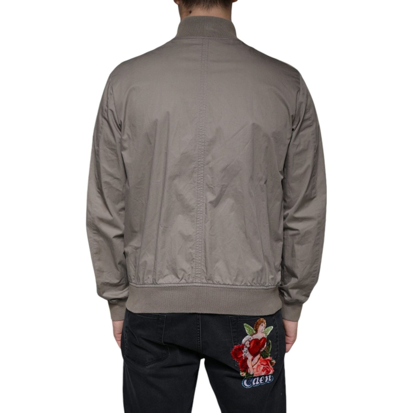 Armani Jeans Brown Cotton Full Zip Bomber Logo Jacket Armani Jeans Dim Gray