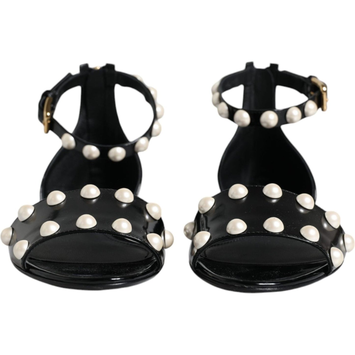 Dolce & Gabbana Black Leather Pearls Ankle Strap Sandals Shoes Dolce & Gabbana Black