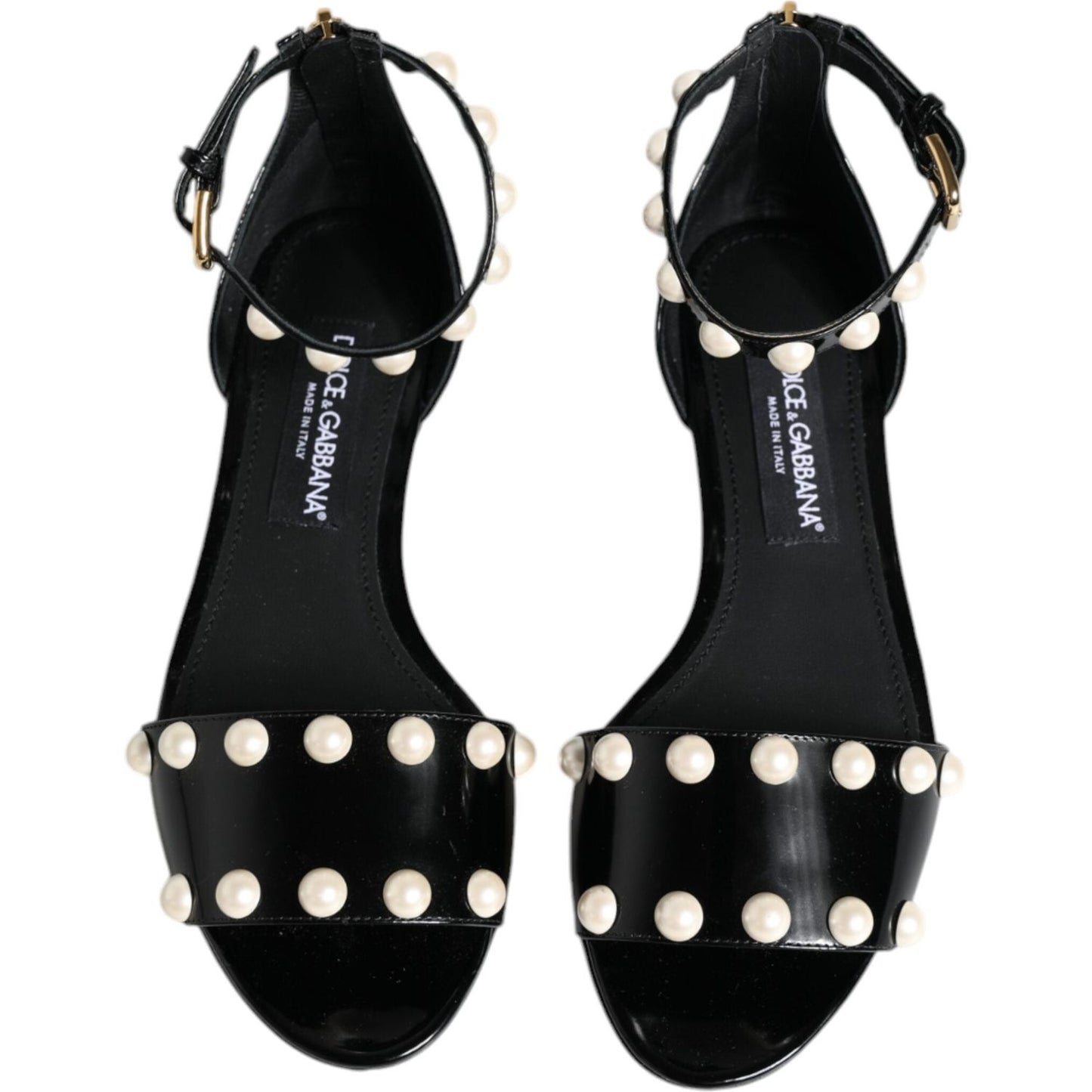 Dolce & Gabbana Black Leather Pearls Ankle Strap Sandals Shoes Dolce & Gabbana Black