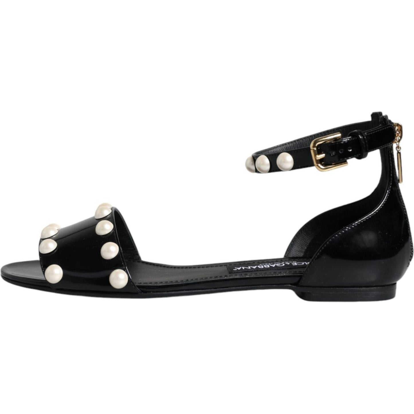 Dolce & Gabbana Black Leather Pearls Ankle Strap Sandals Shoes Dolce & Gabbana Black