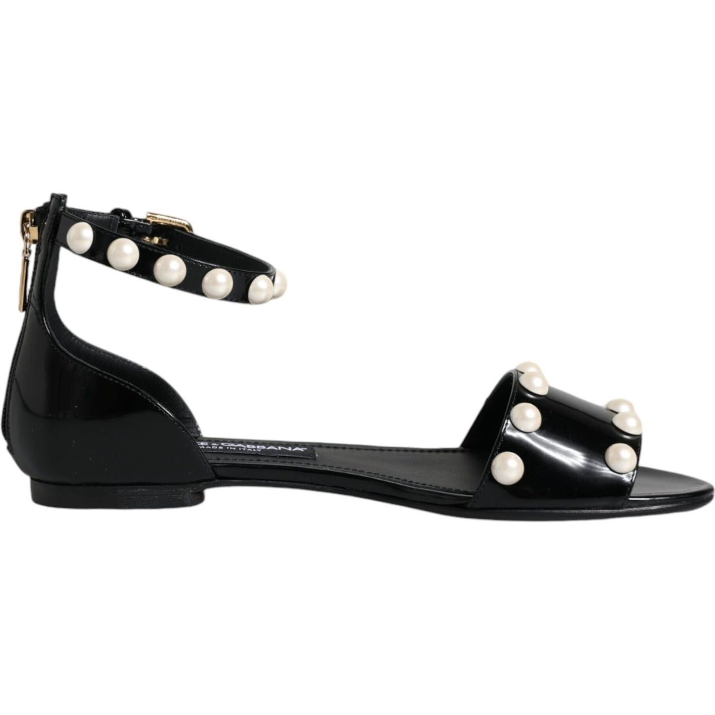 Dolce & Gabbana Black Leather Pearls Ankle Strap Sandals Shoes Dolce & Gabbana Black