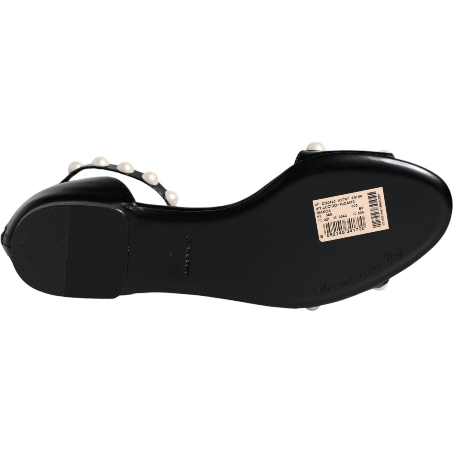 Dolce & Gabbana Black Leather Pearls Ankle Strap Sandals Shoes Dolce & Gabbana Black