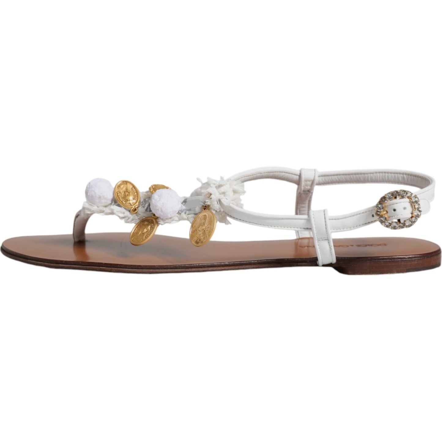 Dolce & Gabbana White Leather Coins Flip Flops Sandals Shoes Dolce & Gabbana Rosy Brown