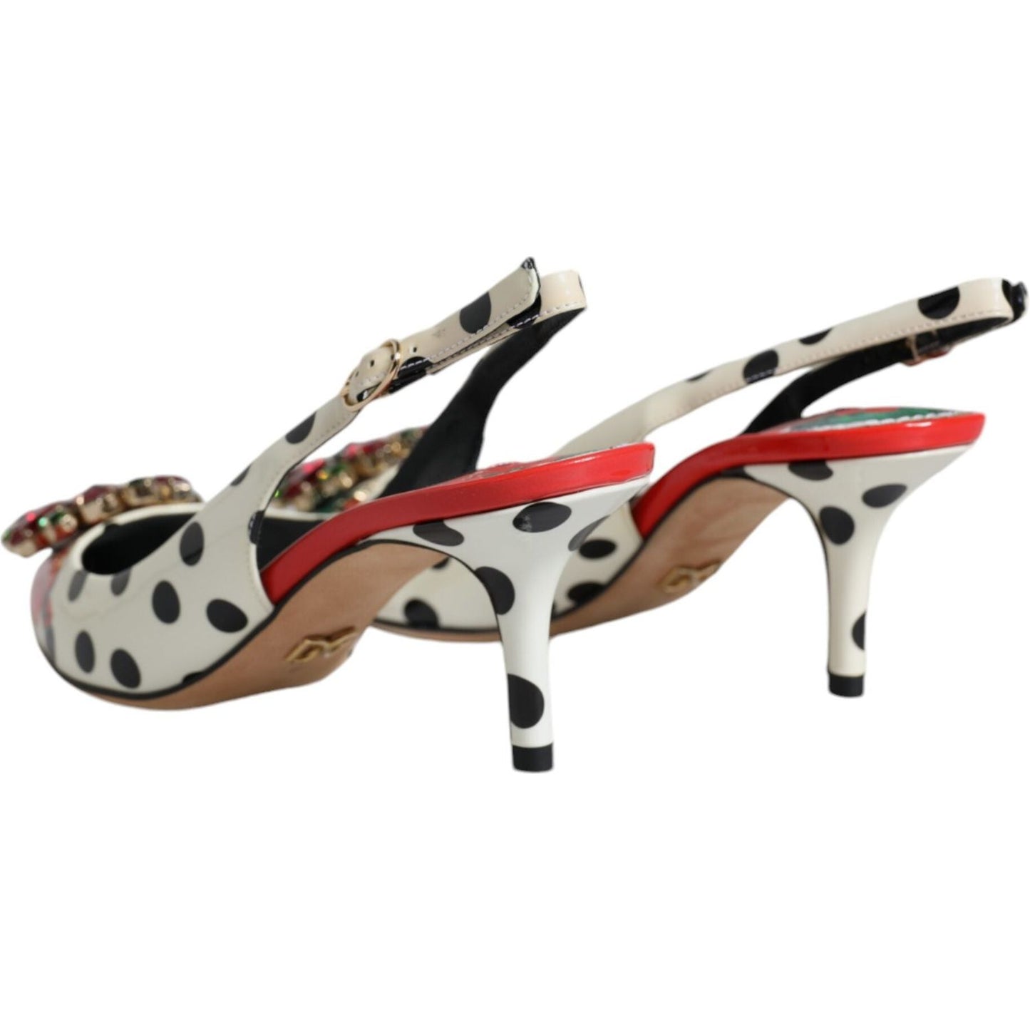 Dolce & Gabbana Multicolor Leather Crystal Heels Slingback Shoes Dolce & Gabbana Dark Gray