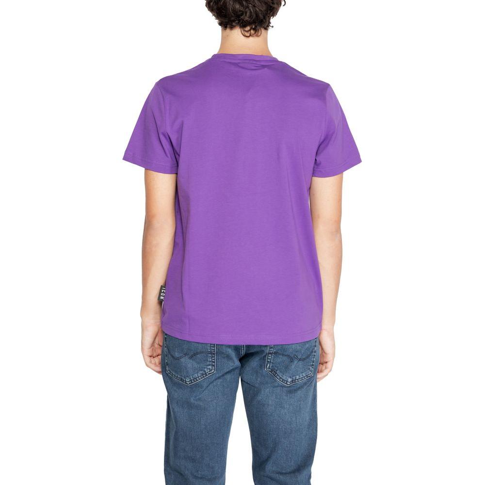 Back view of Icon Purple Cotton T-Shirt for men with short sleeves, showcasing comfortable fit and modern design.