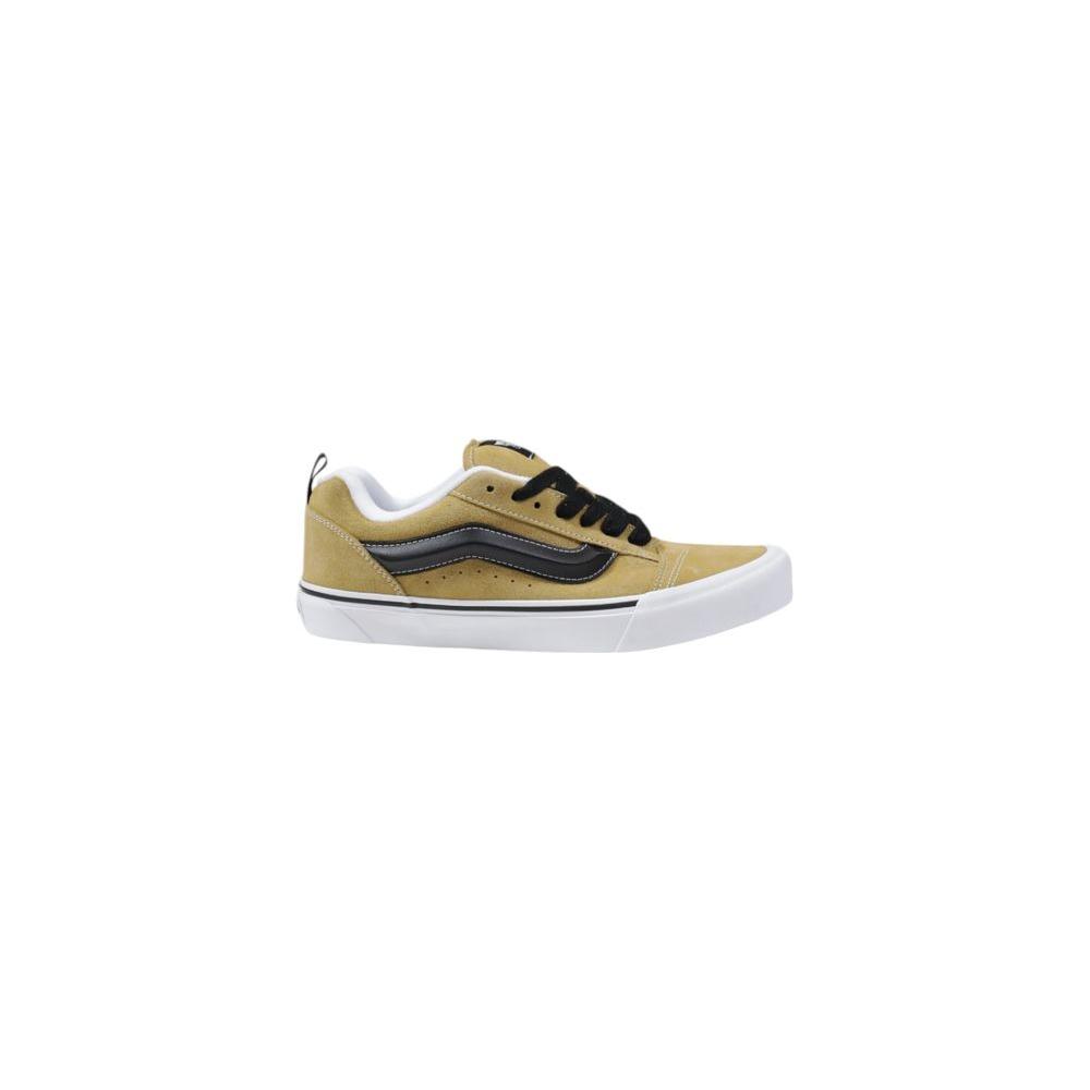 Vans Knu Skool brown leather sneaker, closed toe, side view, with rubber sole and lace-up closure for comfort and style.