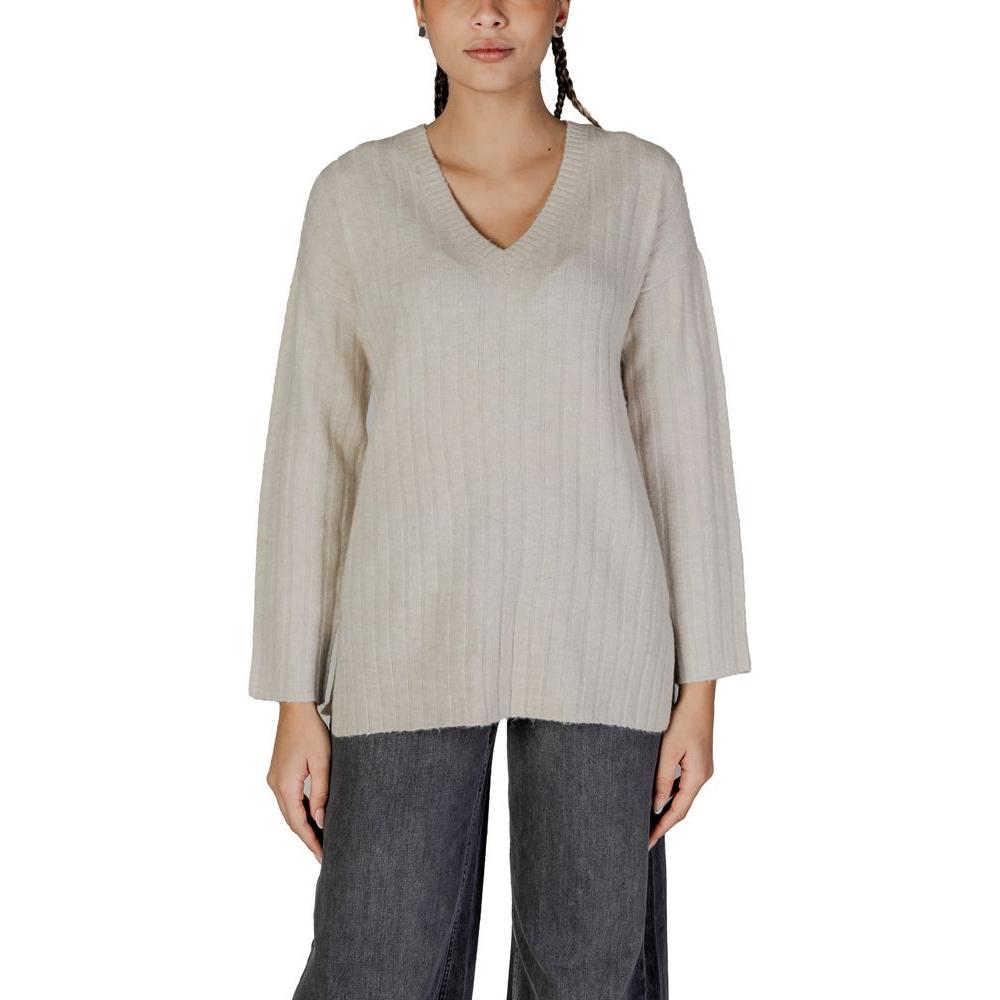 Vila Clothes Beige Acrylic Sweater Vila Clothes Dark Gray