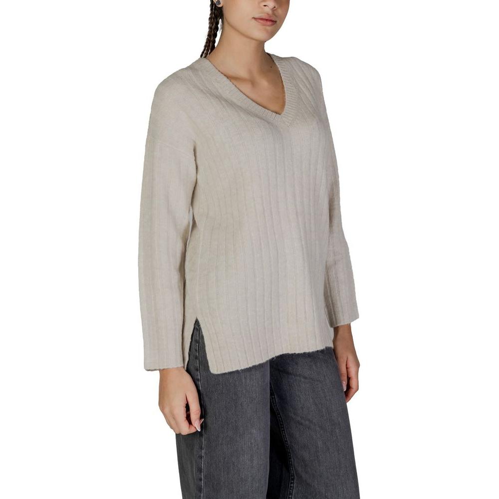 Vila Clothes Beige Acrylic Sweater Vila Clothes Dark Gray