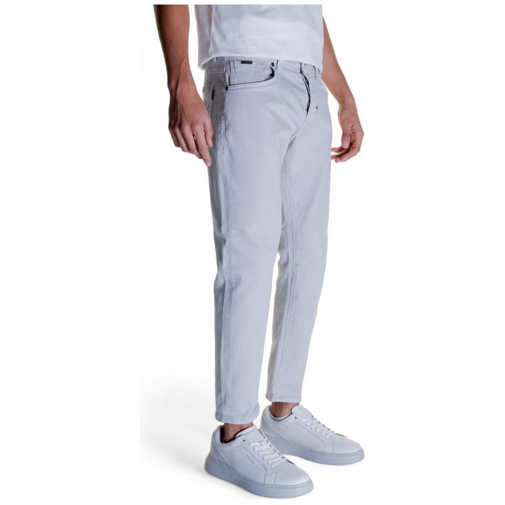 Antony Morato gray cotton jeans for men, featuring a slim fit design, 98% cotton and 2% elastam fabric composition.