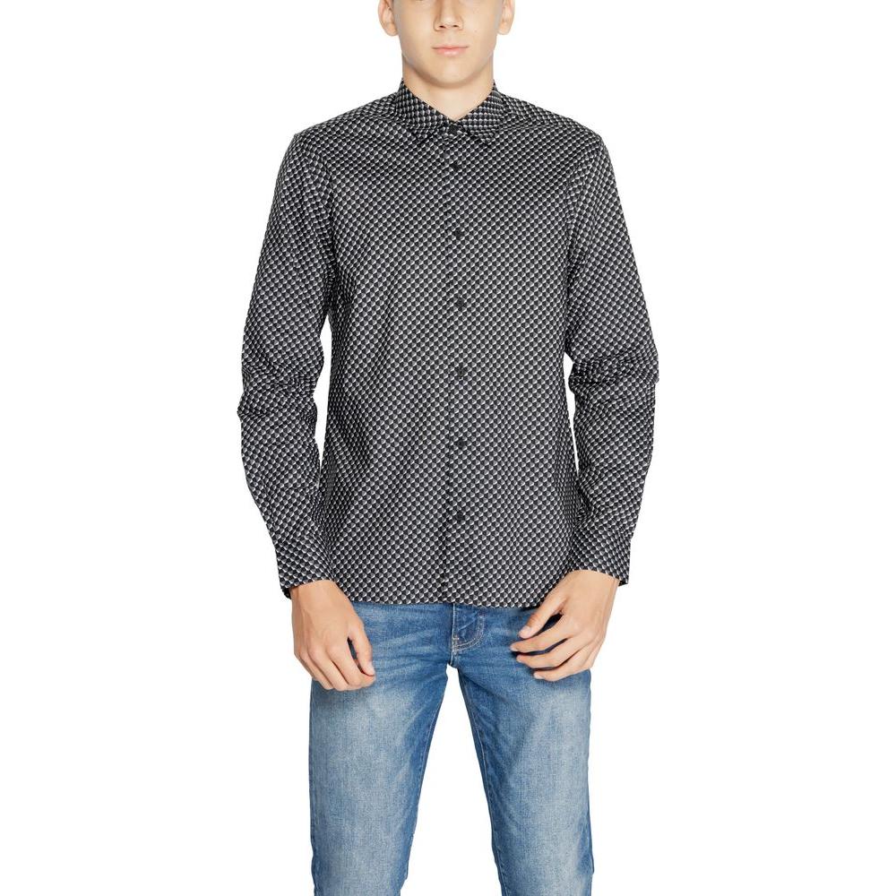 Antony Morato gray cotton shirt for men, ideal for fall and winter, featuring a stylish checkered pattern and comfortable fit.