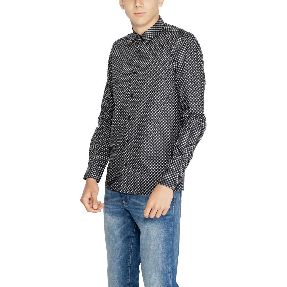 Antony Morato gray cotton shirt for men, fall/winter collection, 100% cotton, stylish button-up with jeans.