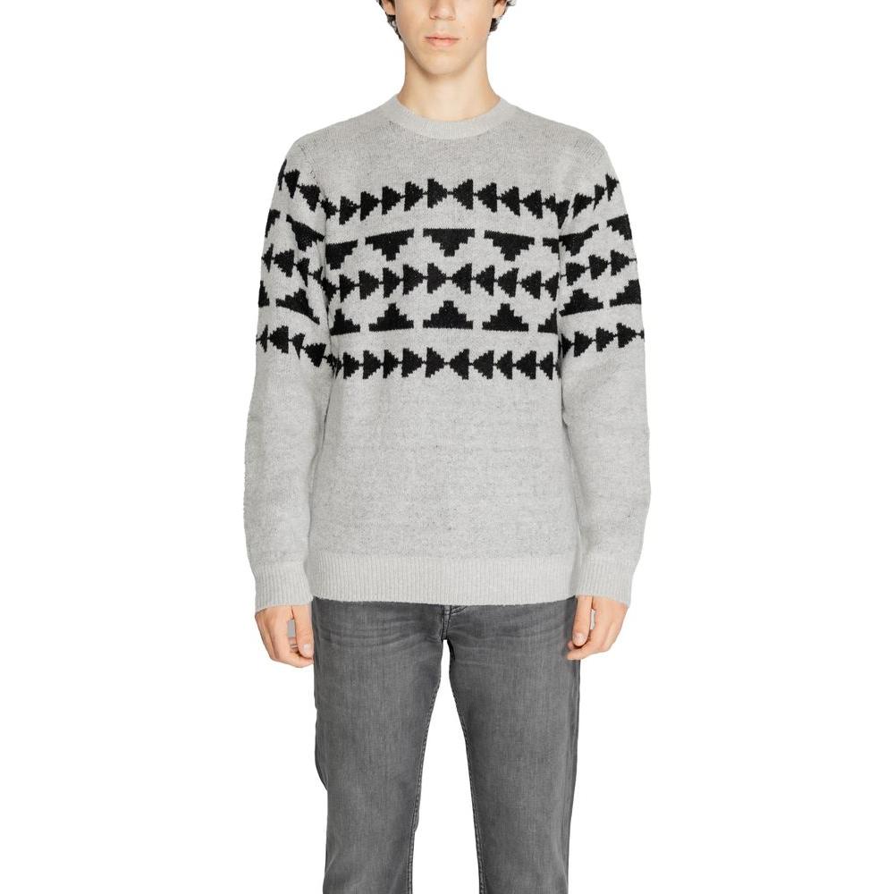 Antony Morato Gray Acrylic Sweater with Black Geometric Pattern, Men's Fall/Winter Knitwear Composition: Acrylic, Polyamide, Wool, Mohair, Elastane