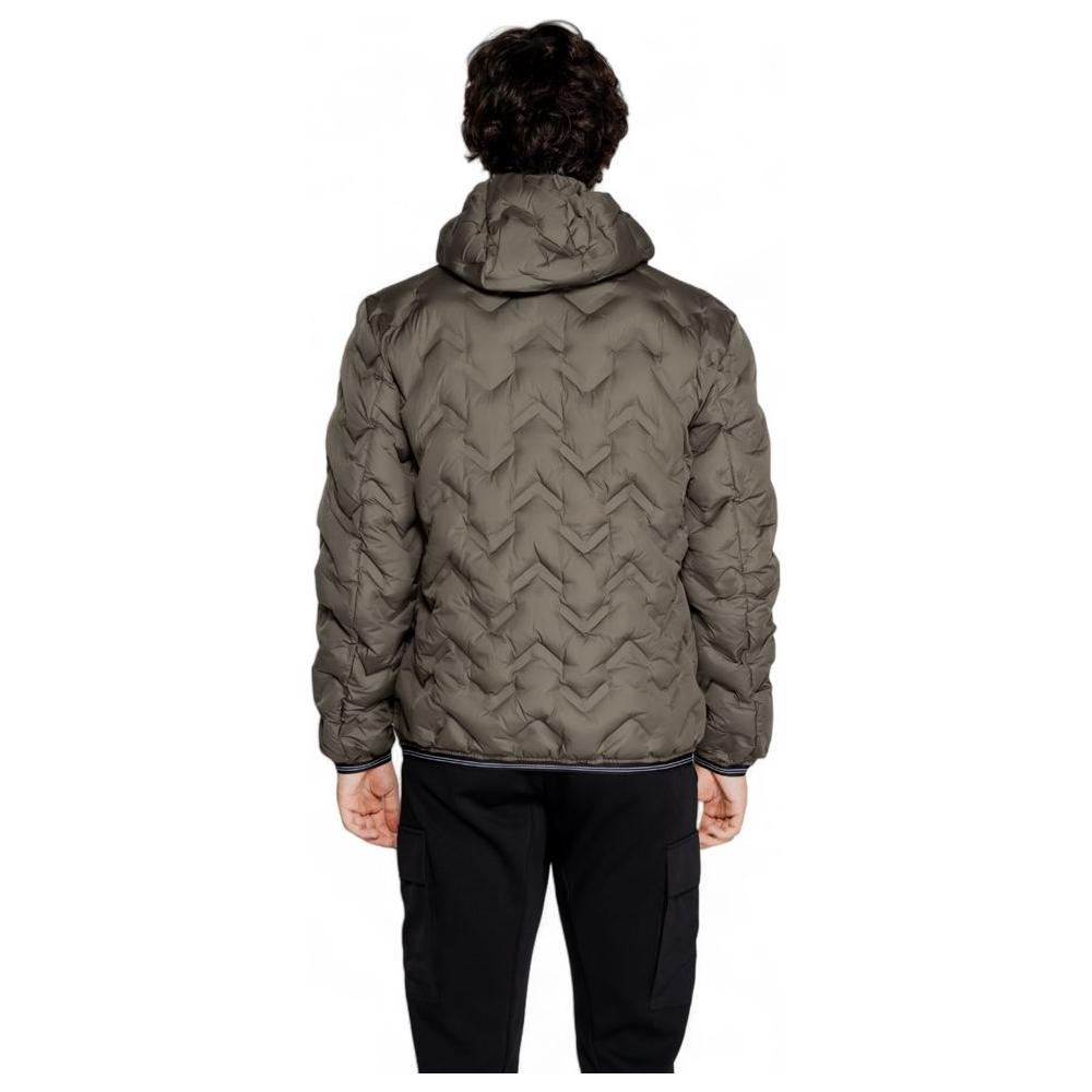 Back view of Blauer green polyethylene jacket for men, fall/winter collection, 100% polyurethane, featuring a quilted design.