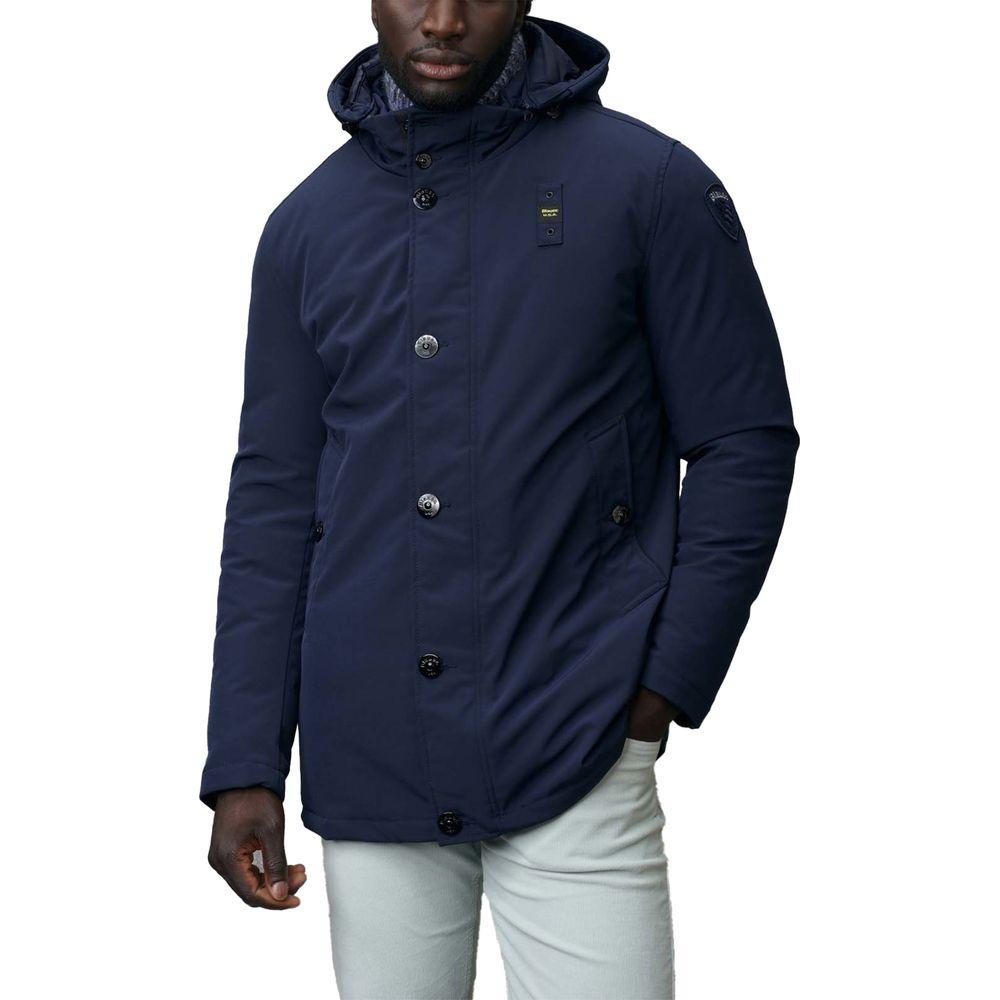 Blauer blue polyethylene jacket for men, fall/winter collection, 68% polyurethane, features hood and button closure.