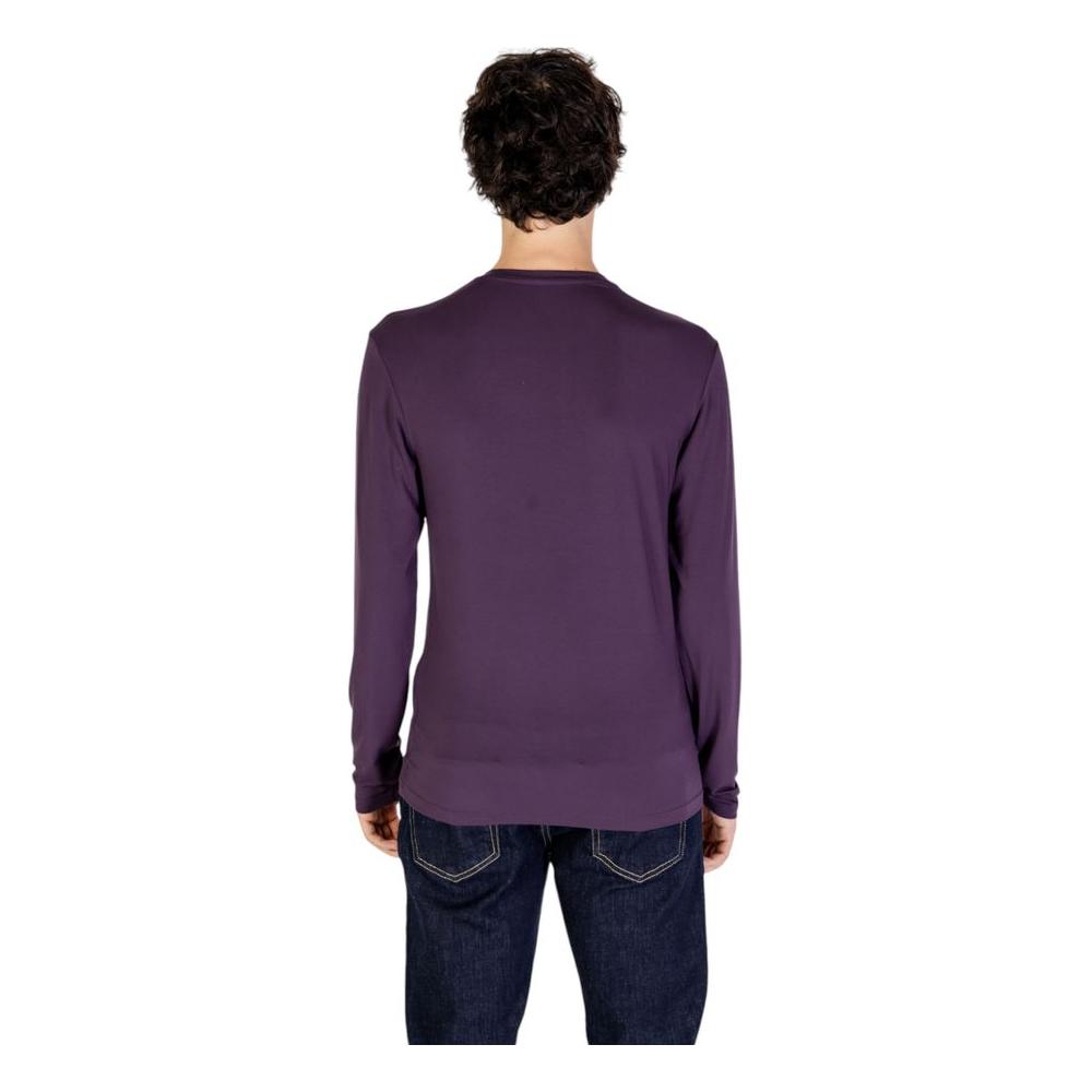 Back view of a man wearing Emporio Armani Underwear Purple Modal Long-Sleeve Shirt, highlighting the elegant, comfortable fit.