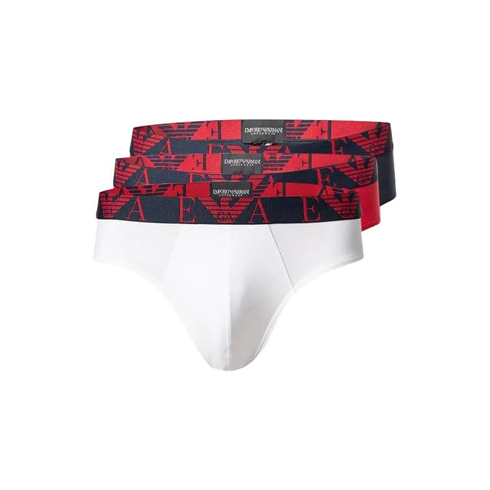 Emporio Armani 3 Pack Red Cotton Briefs with Logo Waistband, 100% Soft Breathable Fabric, Men's Underwear