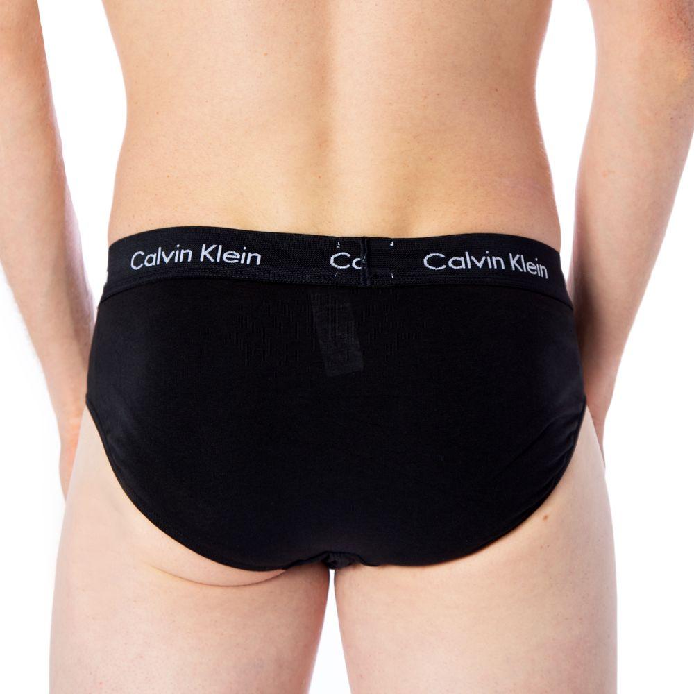 Back view of Calvin Klein black cotton underwear with logo waistband.