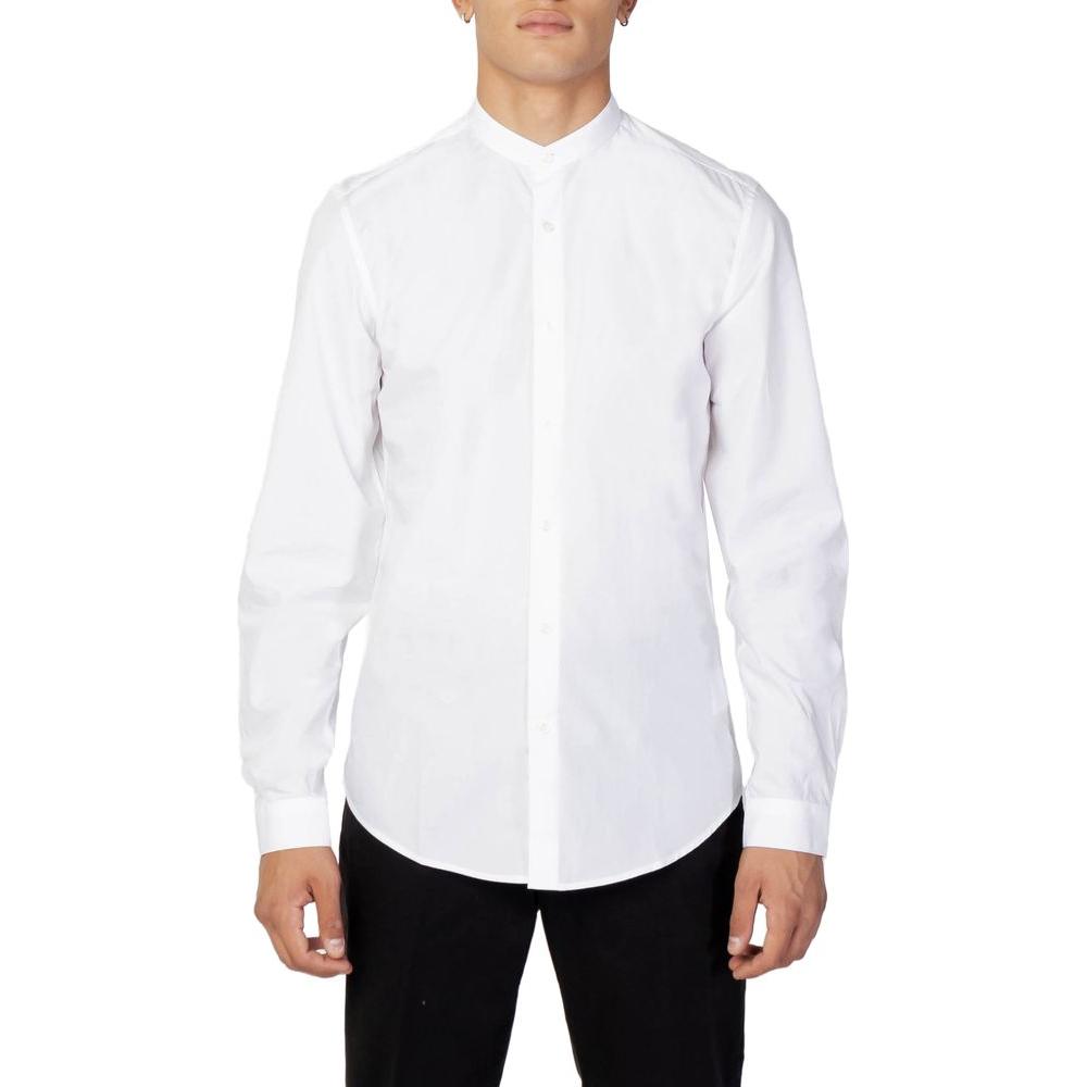 Antony Morato white cotton shirt, Seoul Slim Fit, long-sleeve, elegant button closure, refined collar, perfect for formal or casual wear.
