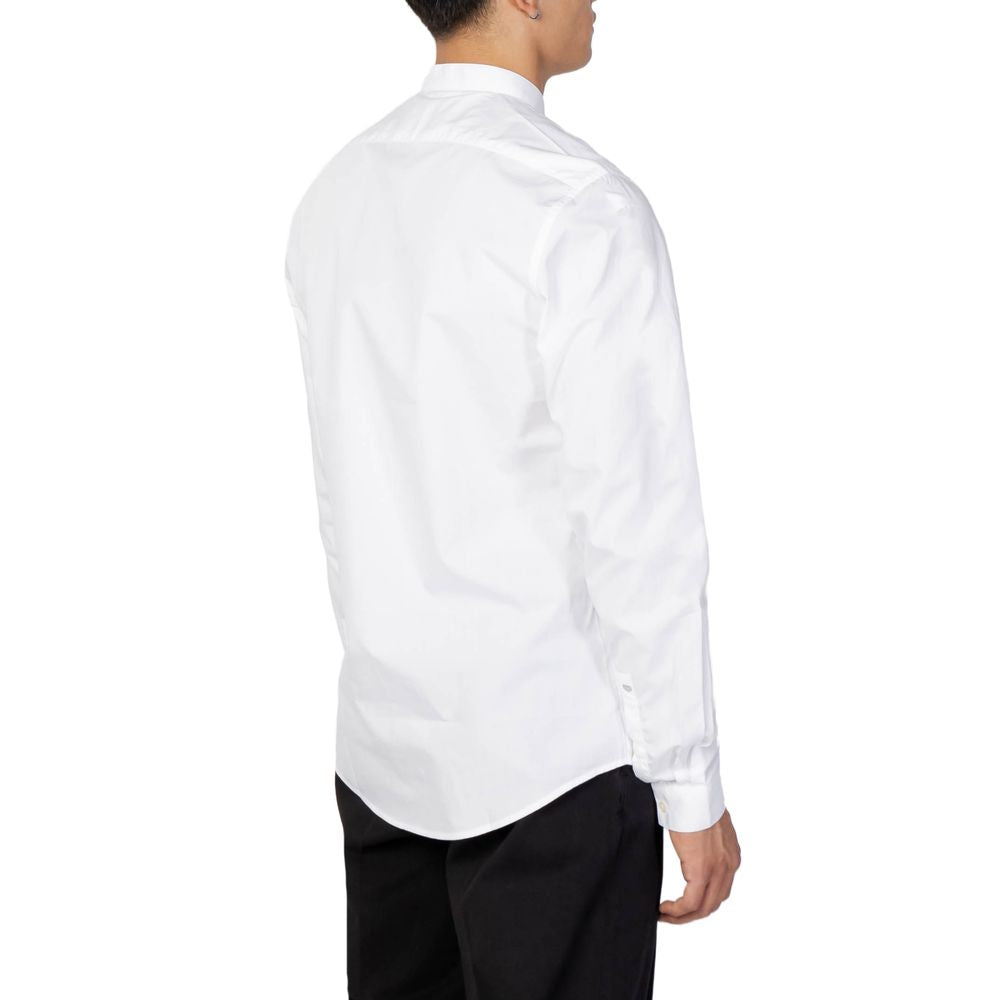 Back view of Antony Morato white cotton slim fit shirt for men, showcasing elegant design and long sleeves.