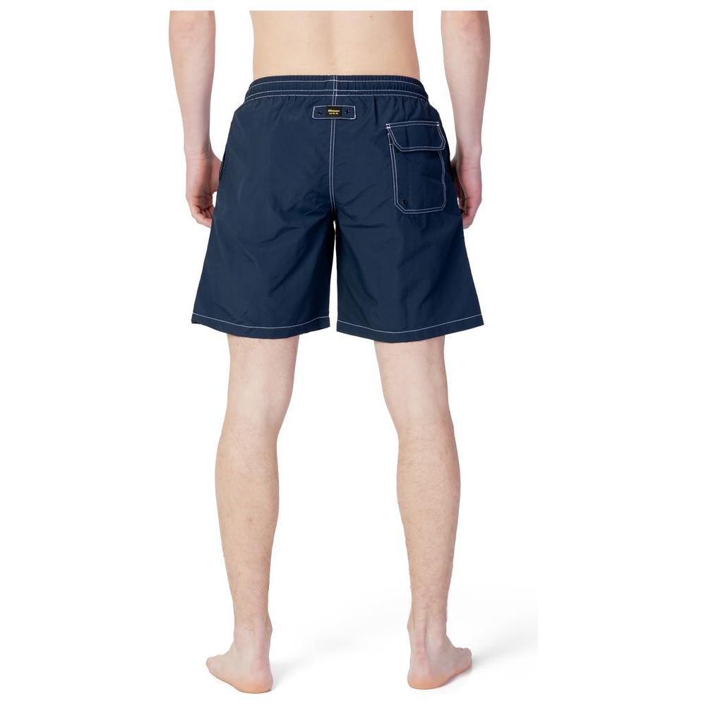 Back view of Blauer men's blue polyester swimwear, spring/summer collection, featuring pocket design.