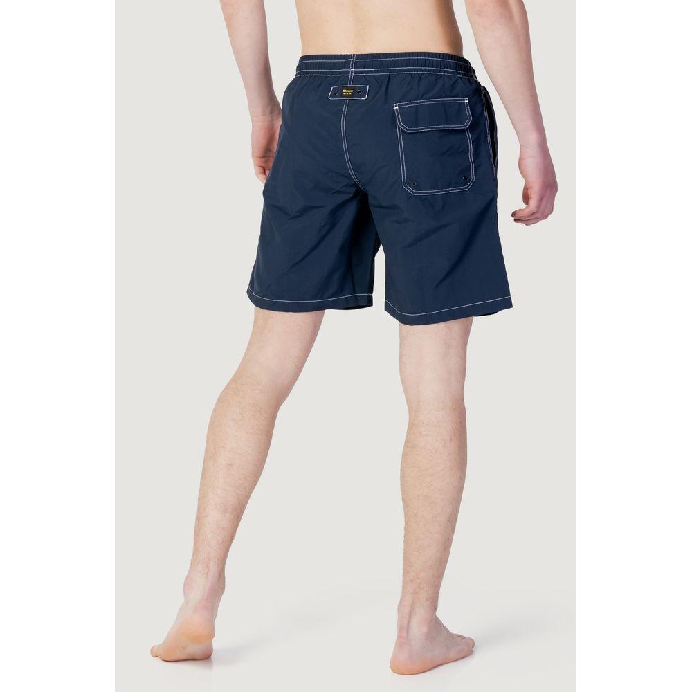 Men's Blauer blue polyester swimwear from Spring/Summer collection, featuring a back pocket and elastic waistband.