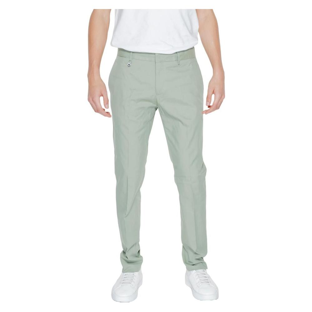 Man wearing Antony Morato green cotton blend summer trousers.