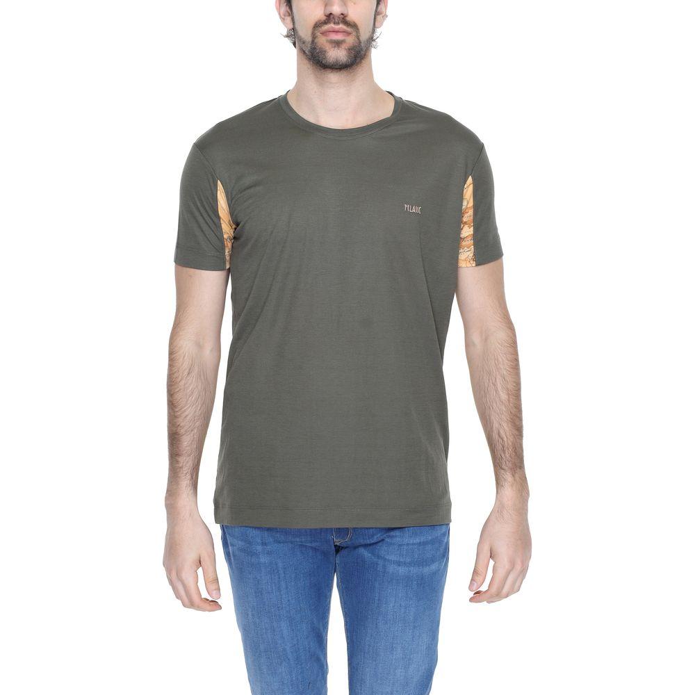 Alviero Martini Prima Classe green viscose men's t-shirt, perfect for spring/summer. Made from 50% viscose and 50% polyamide.