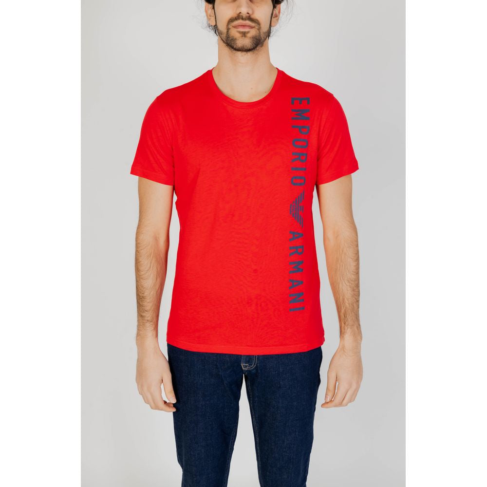 Emporio Armani Underwear red cotton t-shirt for men with logo, short sleeves, casual modern design, 100% breathable cotton.