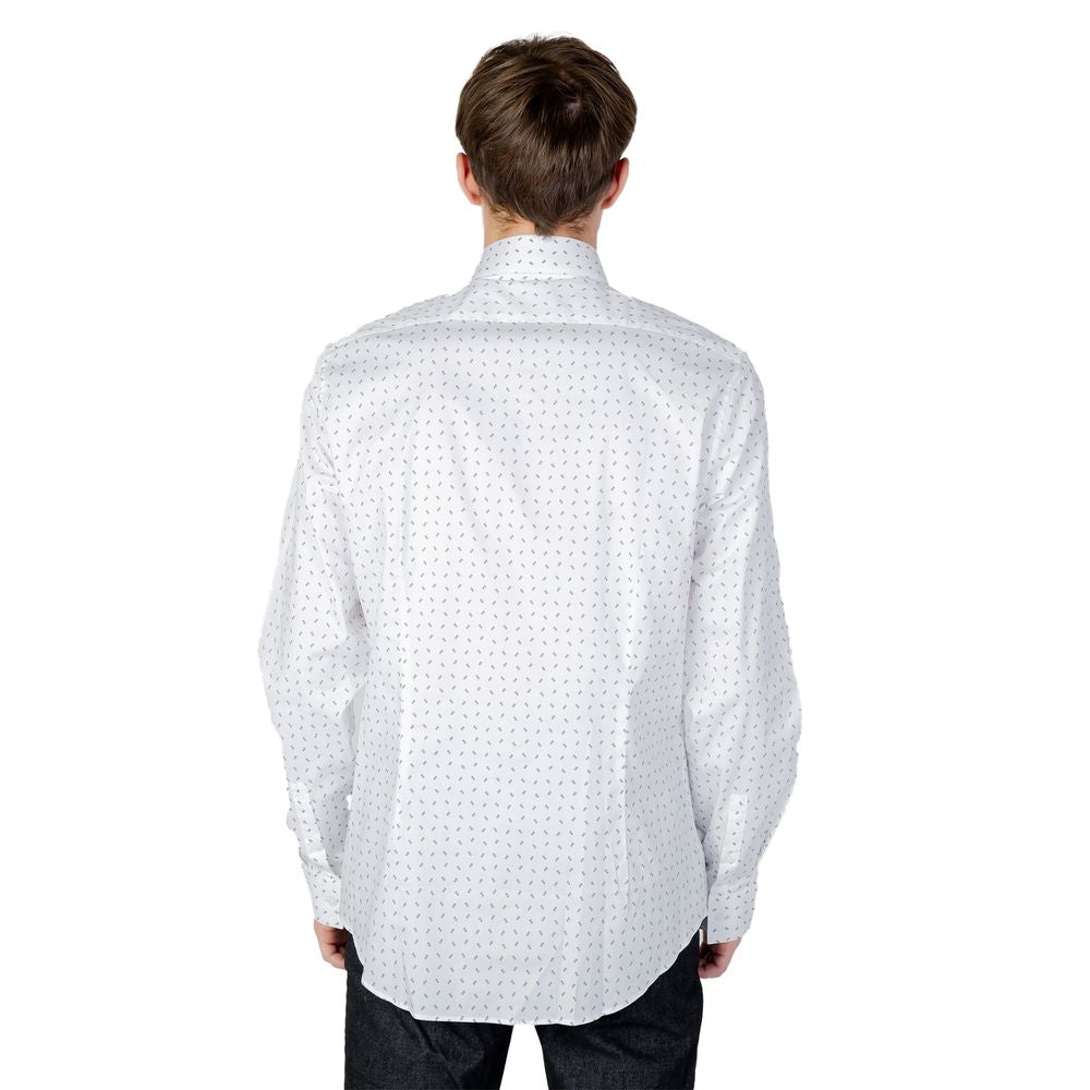 Back view of Calvin Klein white cotton long sleeve men's shirt from Fall/Winter collection, featuring 96% cotton, 4% elastane.