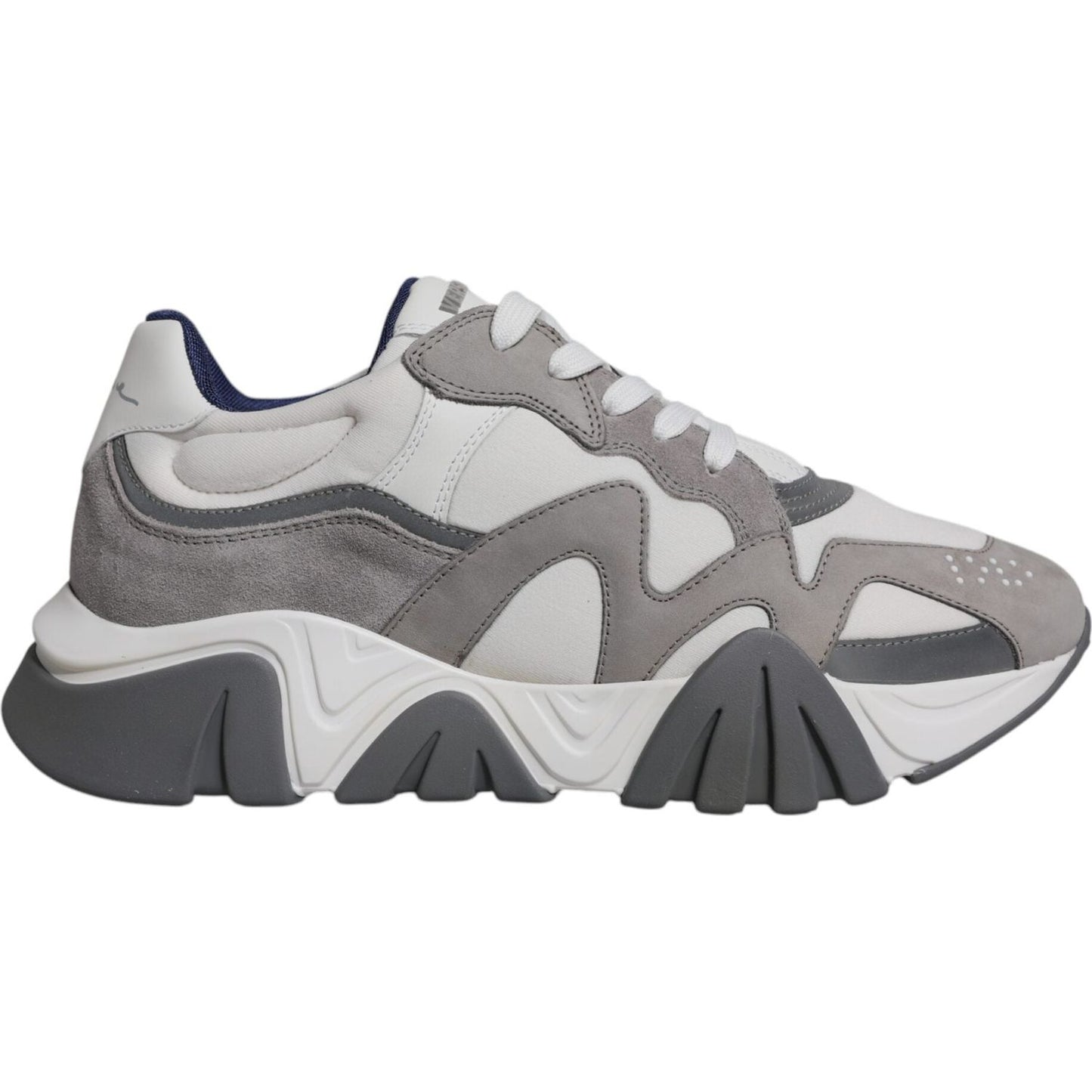 Versace Squalo grey leather chunky sneakers with rubber sole, lace-up closure, and logo details. High craftsmanship, made in Italy.