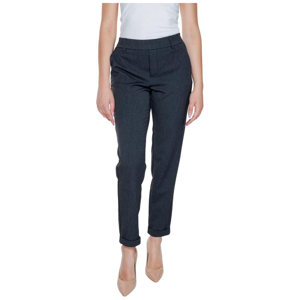 Vero Moda women's gray polyester regular fit pants, suitable for spring and summer, featuring a blend of polyester, viscose, and elastene.