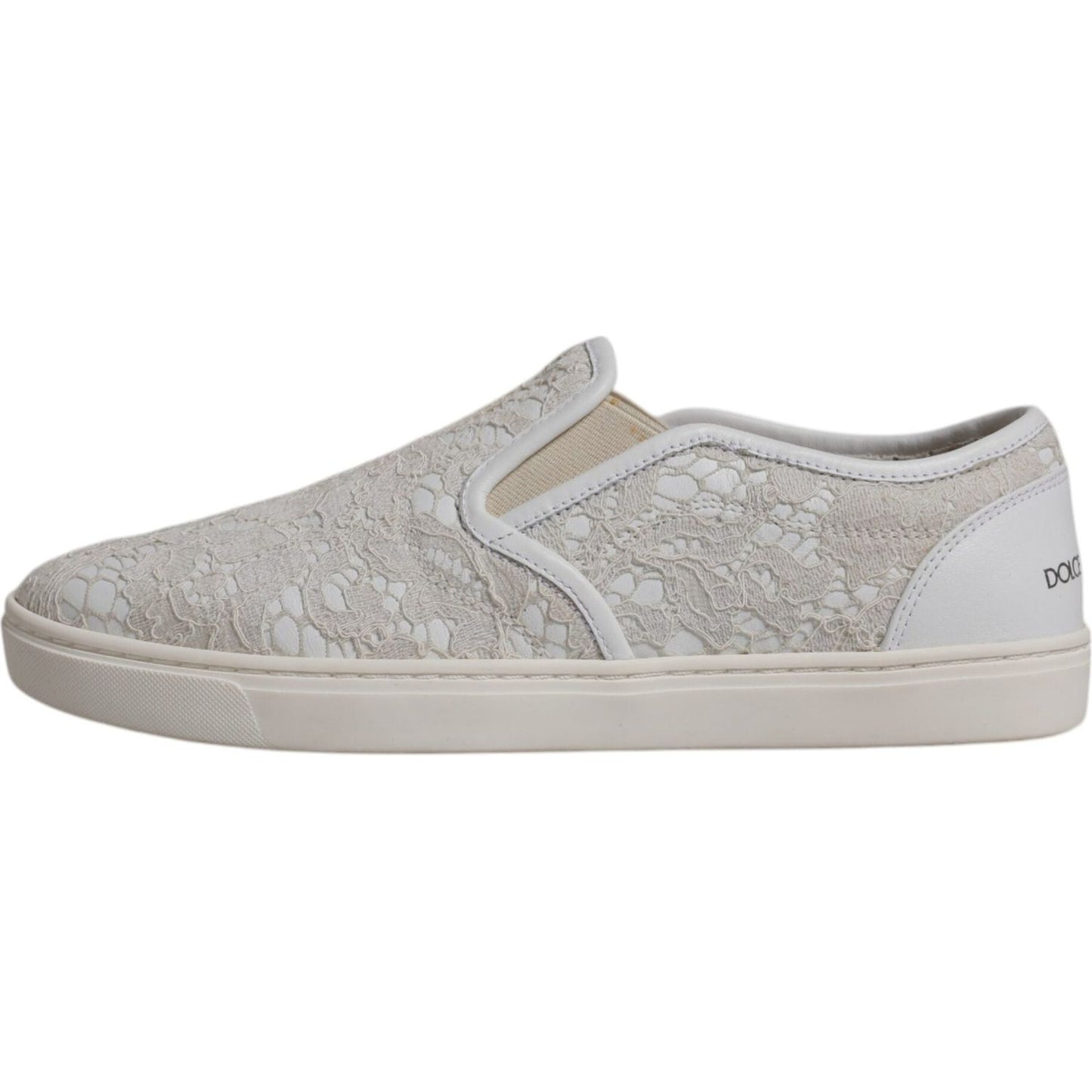 Dolce & Gabbana White Floral Lace Slip On Loafers Shoes Dolce & Gabbana Dark Gray