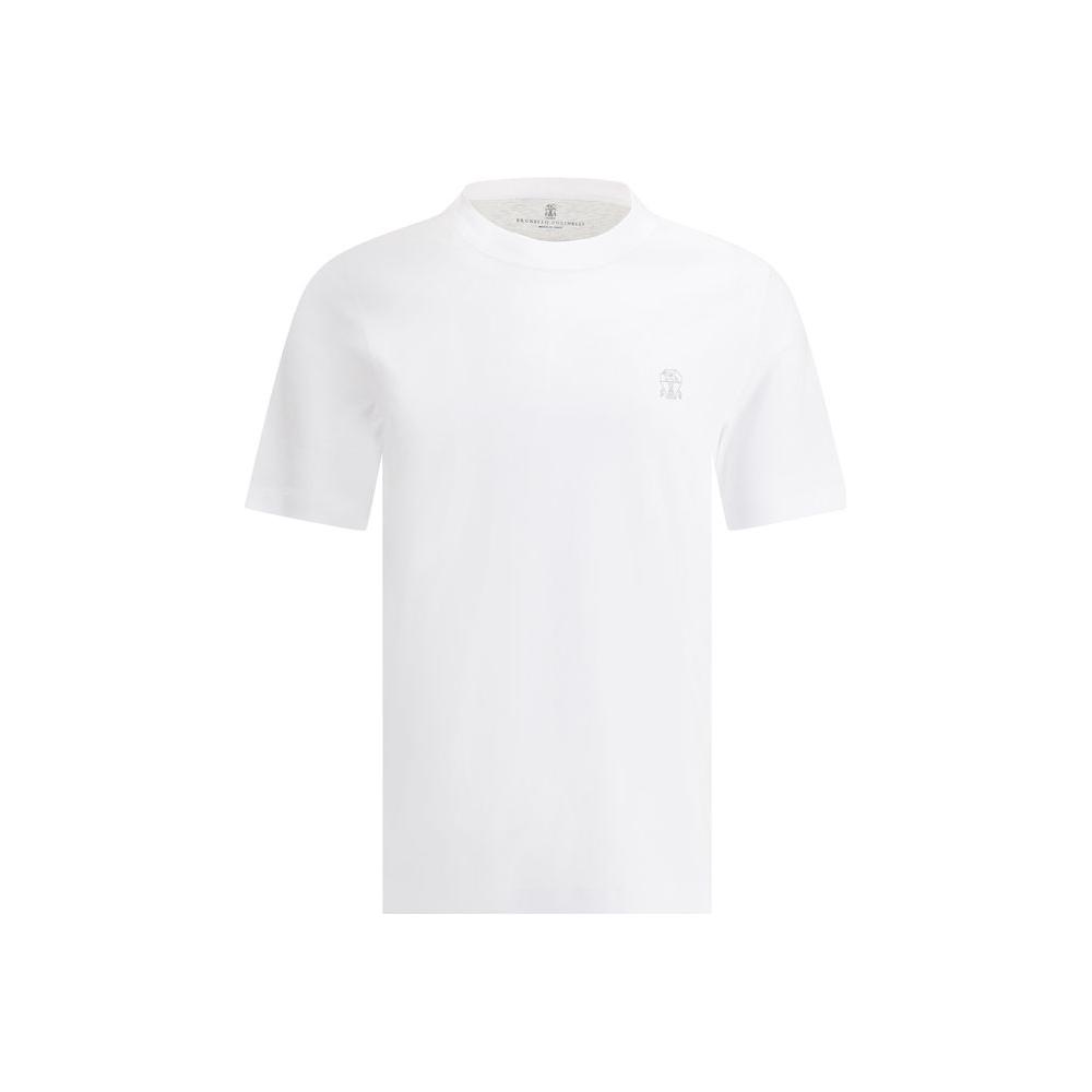 Brunello Cucinelli white cotton T-shirt with logo; elegant and versatile design; perfect for casual or refined outfits.