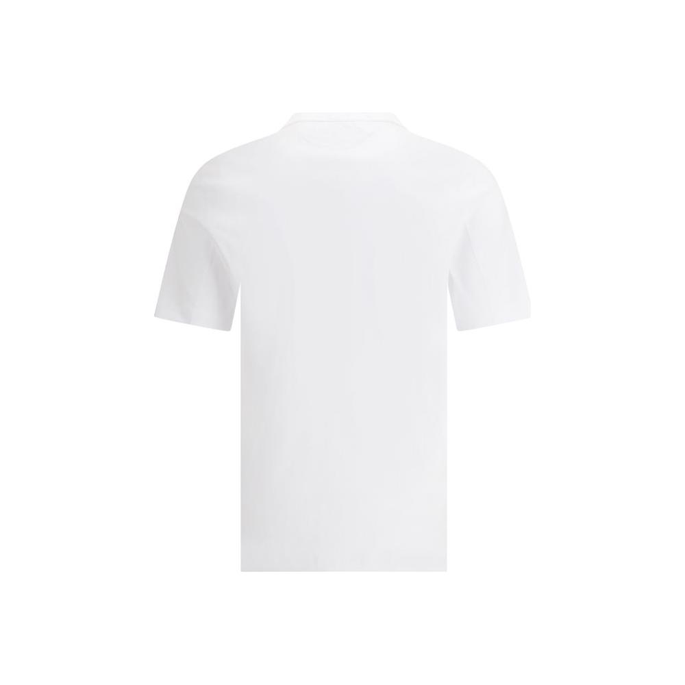Elegant white Brunello Cucinelli logoed cotton T-shirt, monochrome design, regular fit, versatile and refined style.