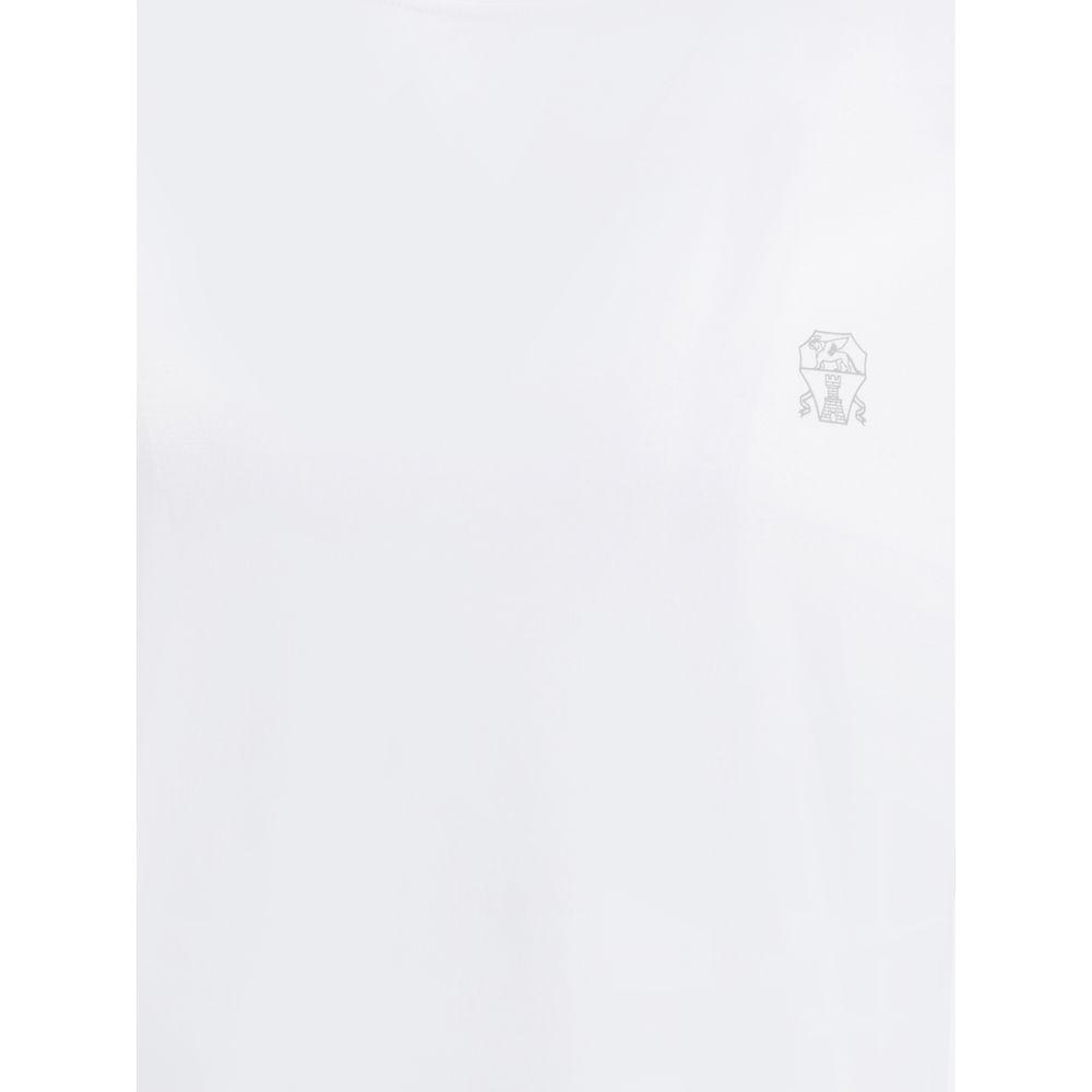 Brunello Cucinelli monochrome T-shirt with subtle logo, featuring elegant and comfortable cotton fabric, perfect for versatile styling.