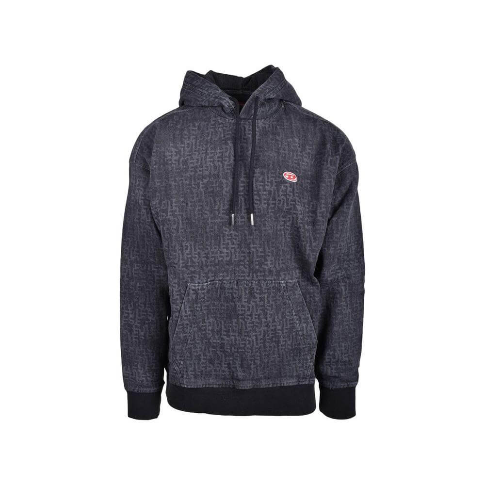 Diesel gray cotton men's capshirt sweatshirt, spring/summer collection, with hood and front pocket, made from 98% cotton, 2% spandex