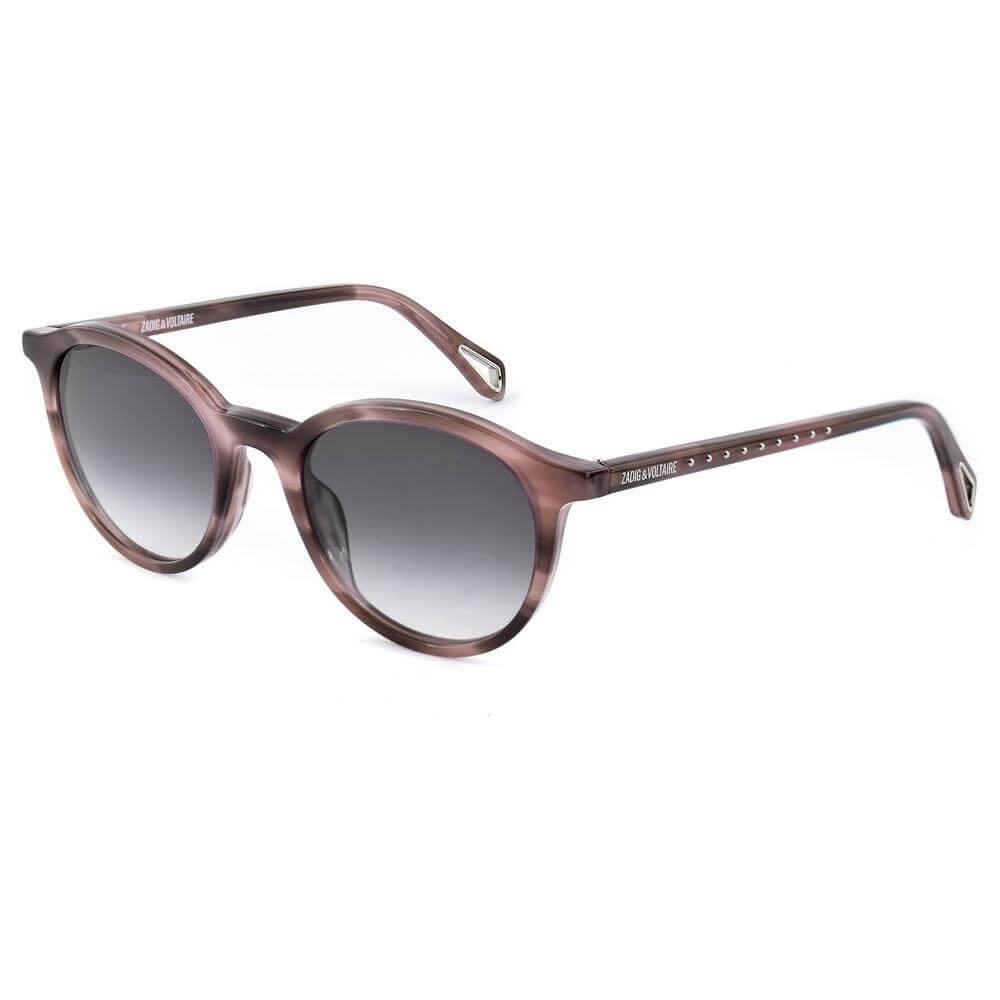 Zadig & Voltaire brown acetate sunglasses for women, model SZV282-5006YS, with 50/19/140 mm grey gradient lenses.