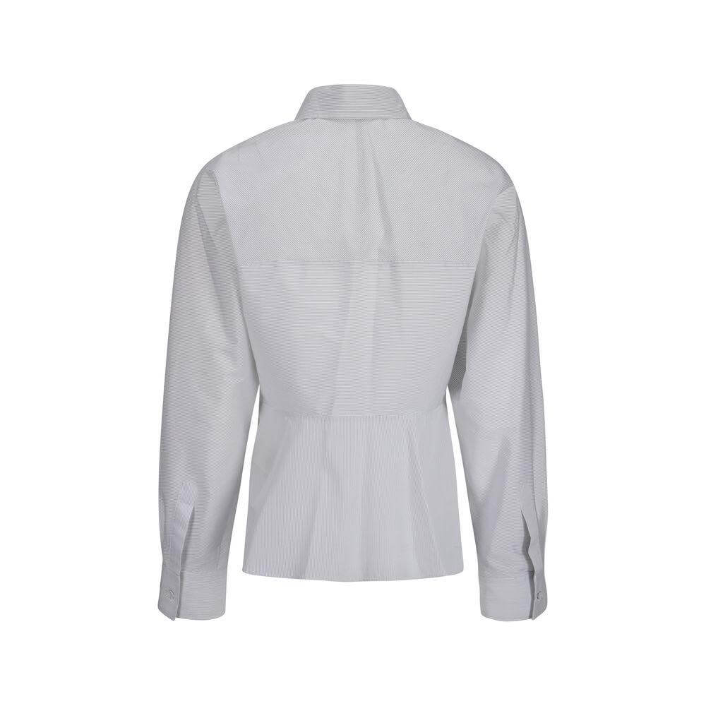 Back view of Fendi cotton shirt with classic collar, concealed button closure, and striped pattern in regular fit.