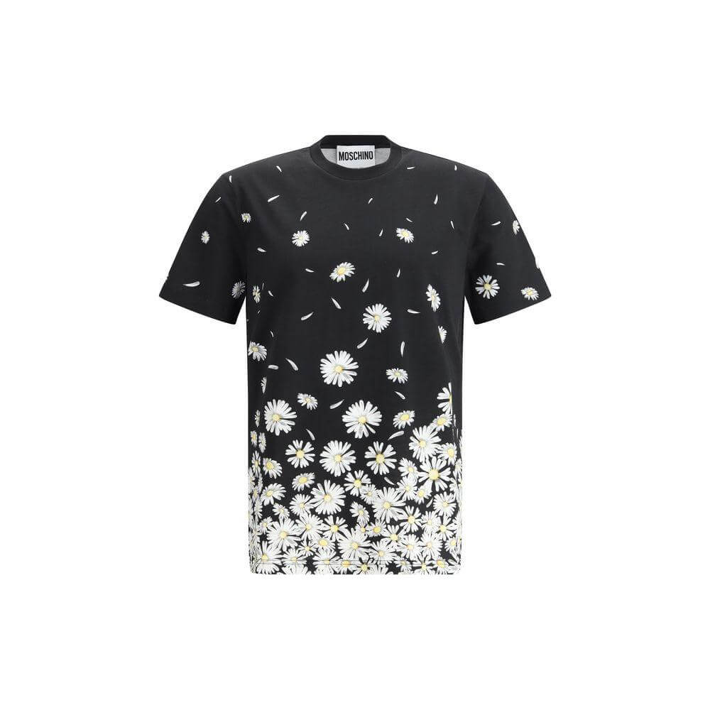 Moschino Daisies T-Shirt with vibrant daisy print and ribbed crew neck, combining playful floral design with stylish comfort.