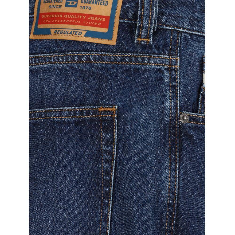 Close-up of Diesel 2010 D-Macs Jeans with branded leather patch and five-pocket design.