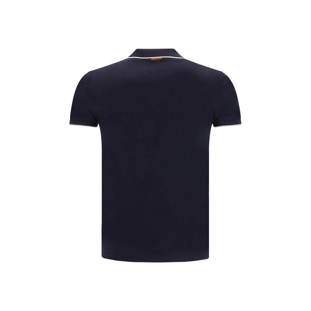 Back view of ZEGNA Cotton Polo Shirt with ribbed collar and embroidered logo