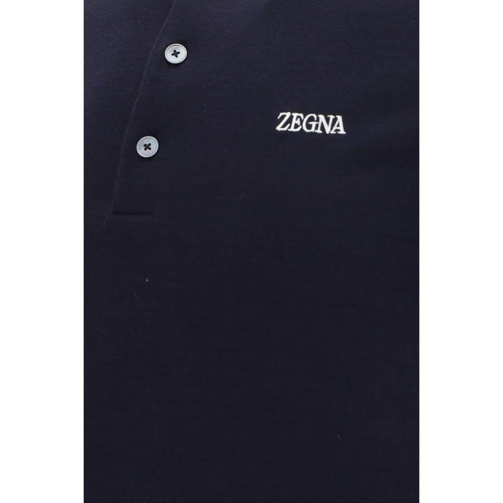 ZEGNA cotton polo shirt with ribbed collar and embroidered logo, featuring contrasting profiles and buttons, regular fit, short sleeves.