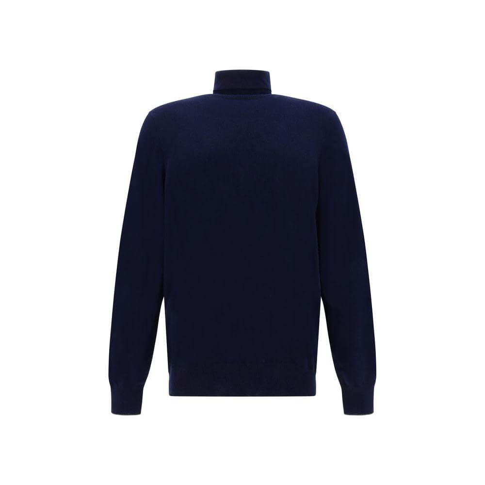 Brunello Cucinelli cashmere turtleneck sweater with high collar, ribbed cuffs, and hem in a monochrome pattern.