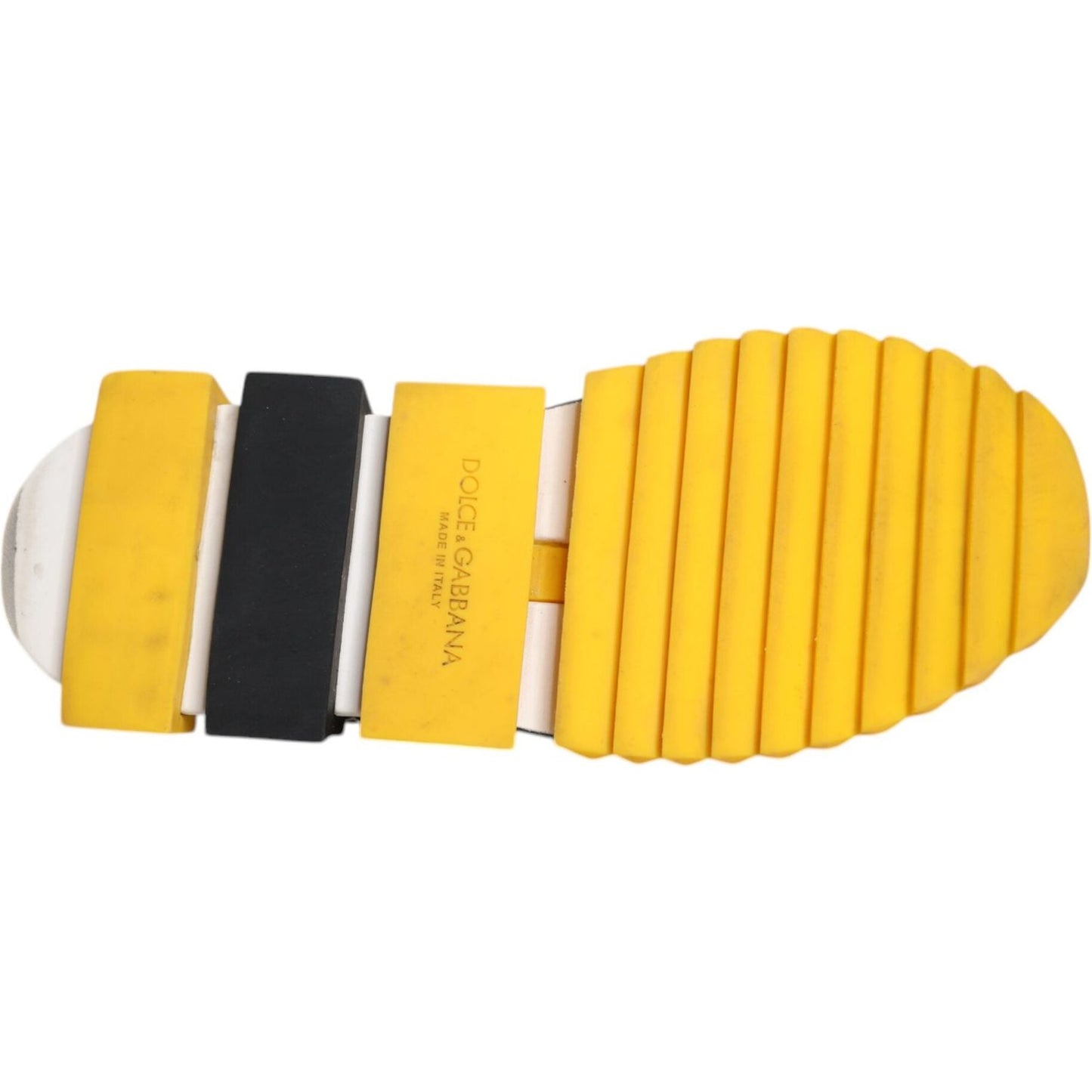 Yellow and black rubber sole of Dolce & Gabbana Sorrento sneaker with logo detail.