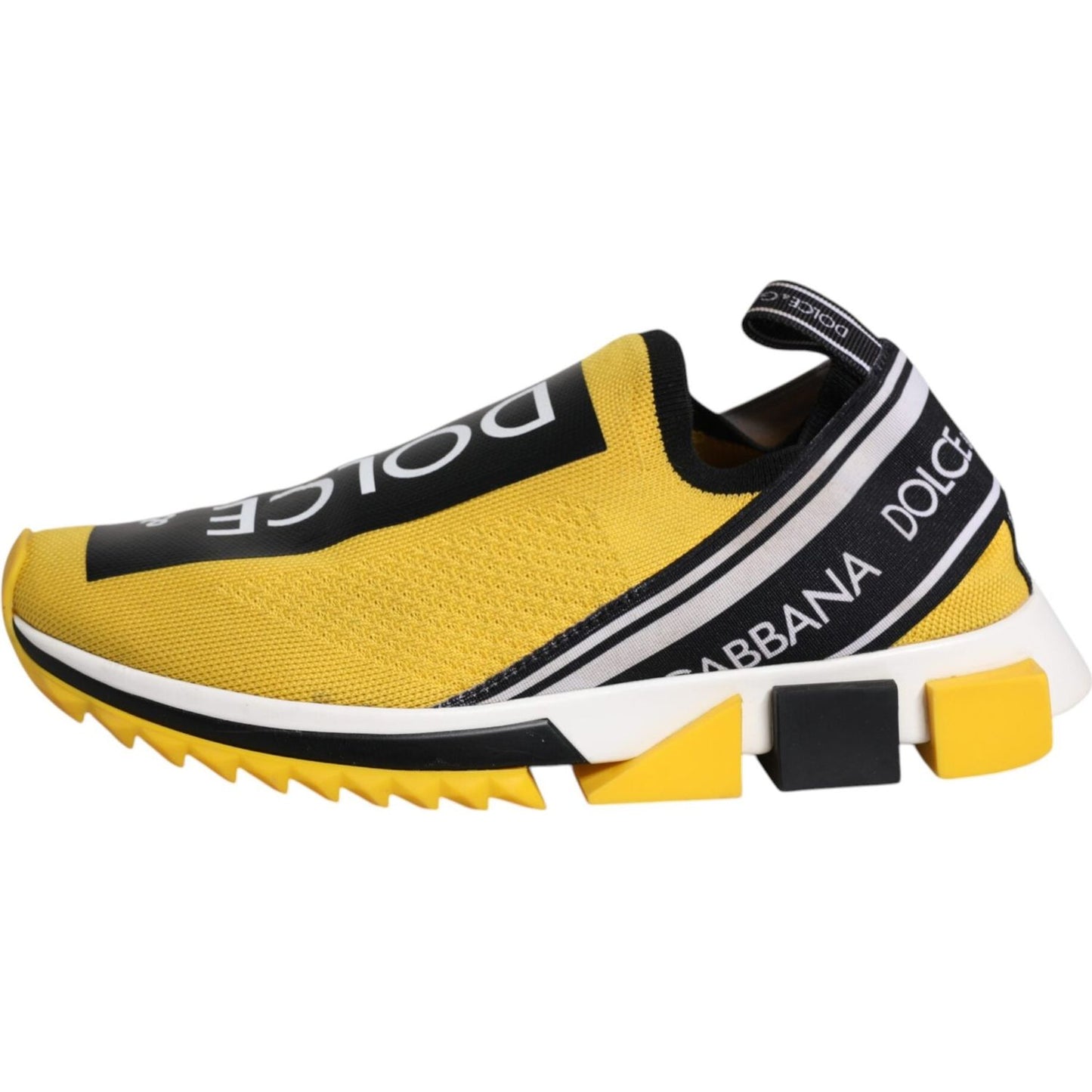 Dolce & Gabbana yellow black Sorrento slip-on sneaker with logo print and rubber sole.