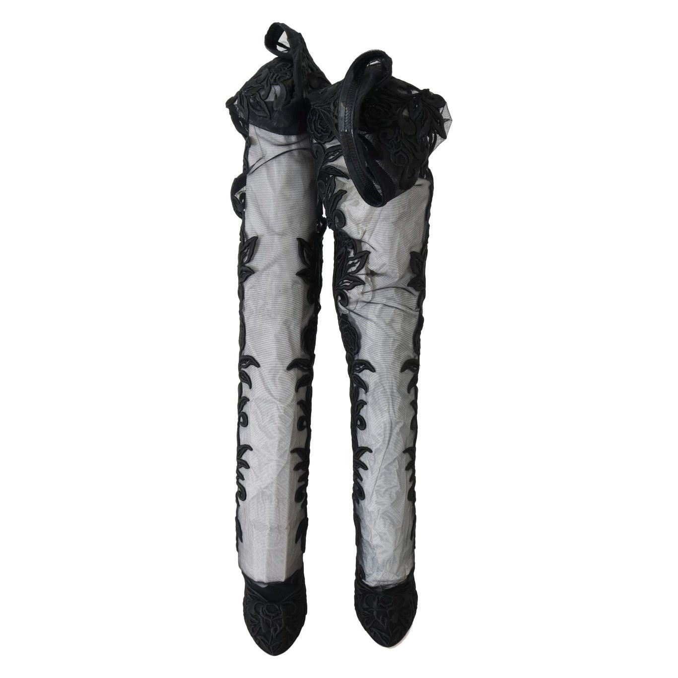 Dolce & Gabbana Embroidered Floral Over-Knee Boots Dolce & Gabbana Dark Slate Gray