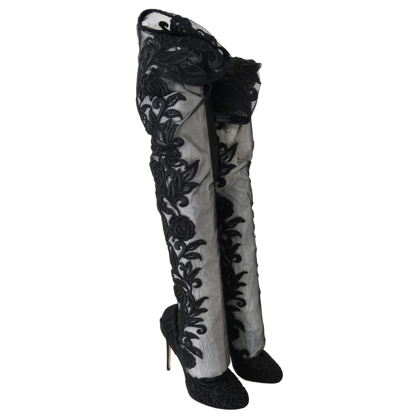 Dolce & Gabbana Embroidered Floral Over-Knee Boots Dolce & Gabbana Dark Slate Gray